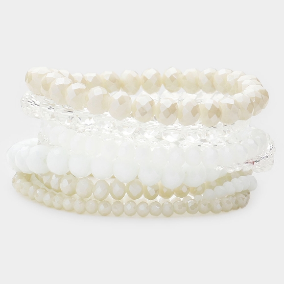 White Beaded 9 Piece Stacked Stretch Bracelets Fashion Jewelry Accessories - Picture 1 of 2